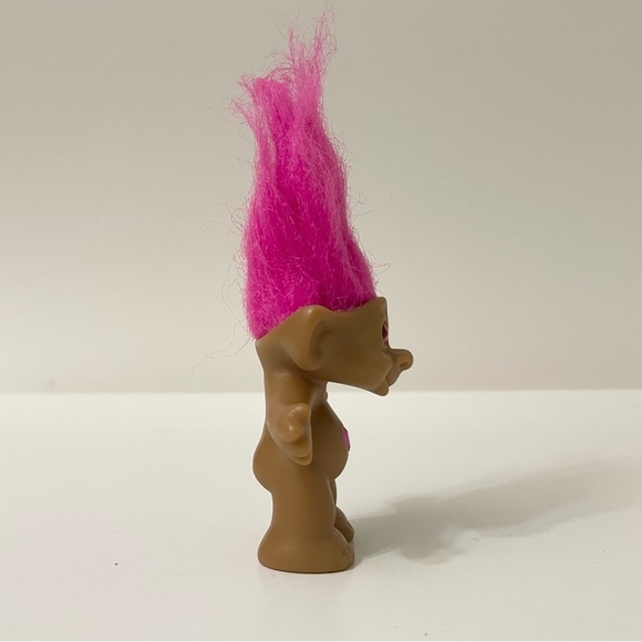 Vintage ACE Novelty Troll Pink Hair Pink Eyes Pink Belly Jewel Heart - Picture 7 of 16